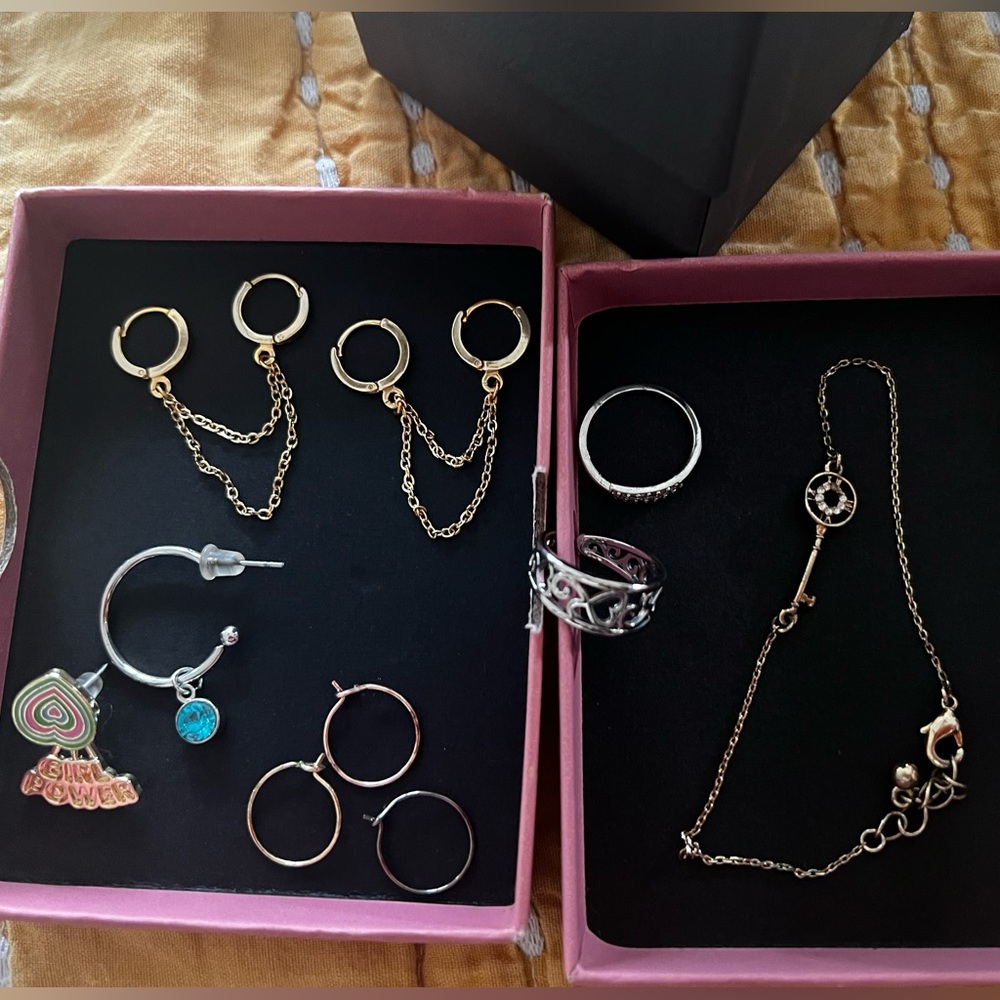 small bundle of hoop earrings rings and bracelet